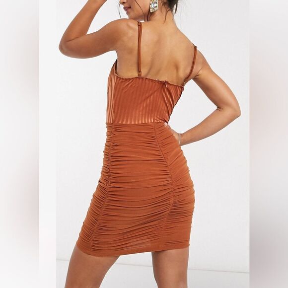 NaaNaa mesh detail body-conscious dress in rust Size 8 - Picture 2 of 8